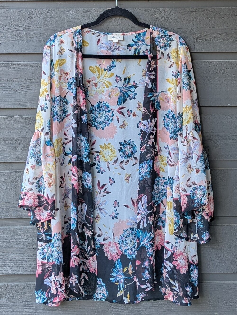 NWOT Style & Co. Floral Lightweight Semi-Sheer Kimono Bell Sleeves Size Medium - Picture 1 of 9
